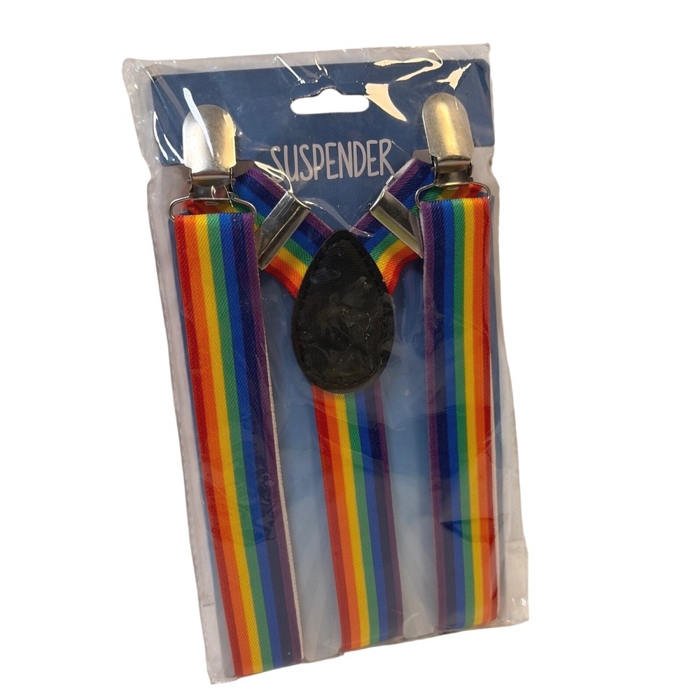 Kalan Suspenders OS Rainbow Striped Y-Back‎ Clip-On Pride Costume Accessory